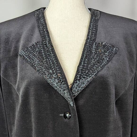 80s Vintage Velvet Beaded Blazer Black - Picture 14 of 16